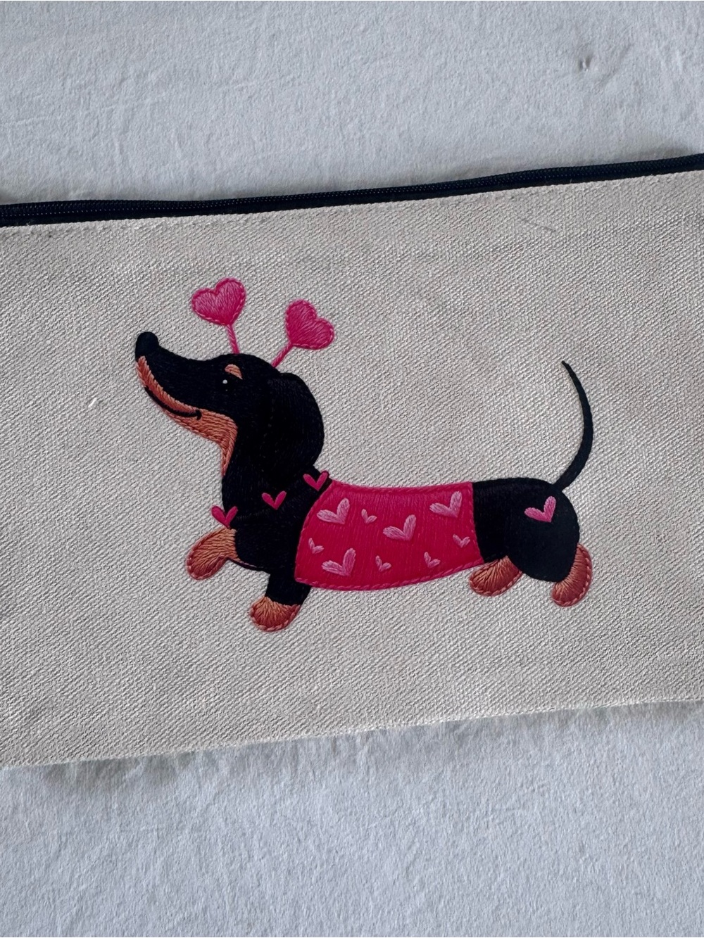 Cute Dachshund Pet Mat with Pink Heart Sweater